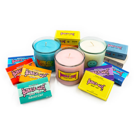 surf wax candles and bars of bubble gum original rob machado and premium surf wax