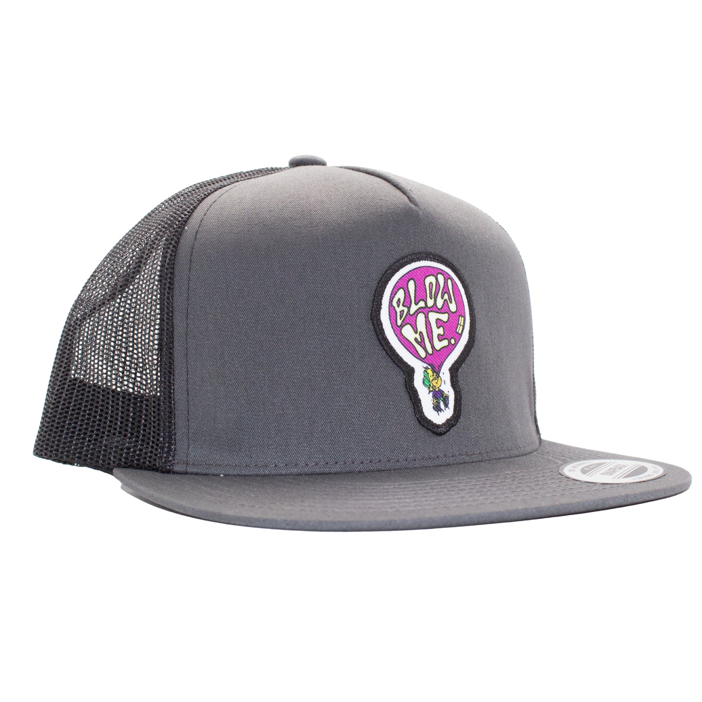 Blow Me Patch Retro Trucker Hat Grey & Black