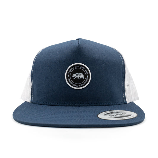 Hand Poured Patch Retro Trucker Hat Navy & White