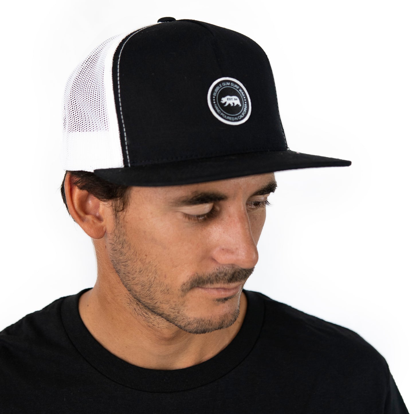 Handpoured Patch Retro Trucker Hat Black & White