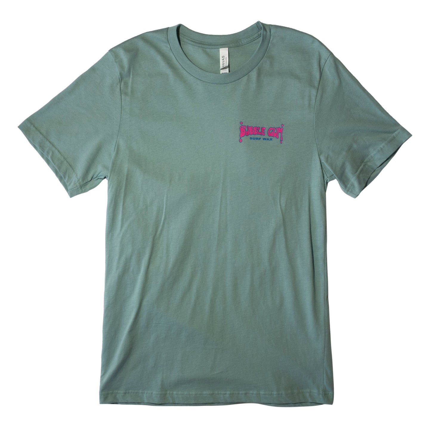 Bubble Gum Surf Wax Throwback Logo T-shirt on Green Blank