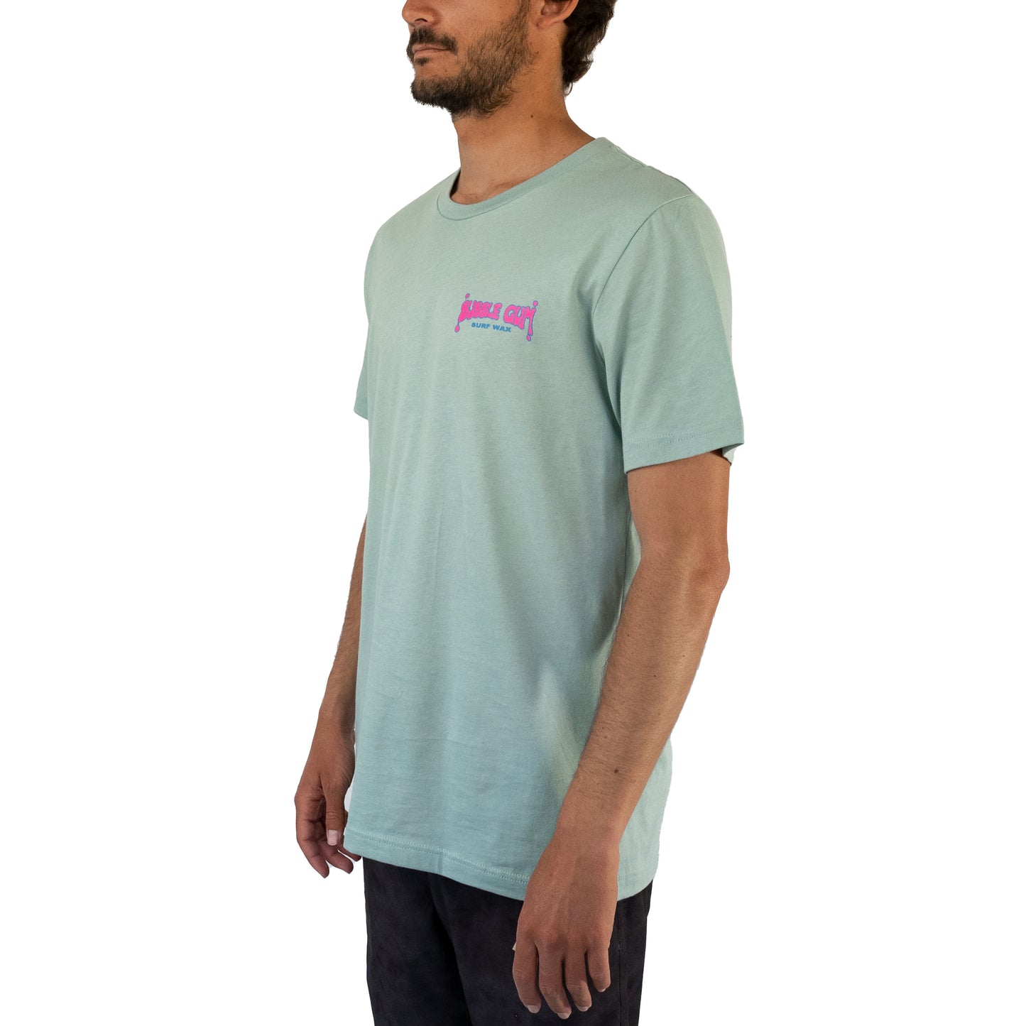 Bubble Gum Surf Wax Throwback Logo T-shirt on Green Blank