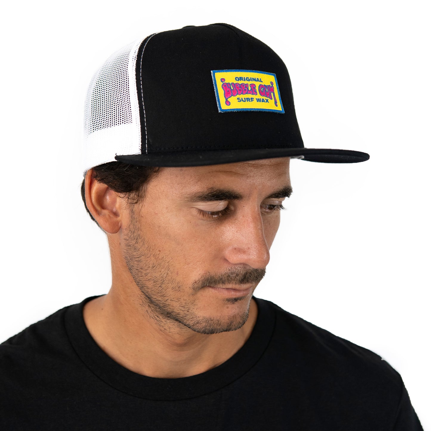 Throwback Patch Retro Trucker Hat Black & White