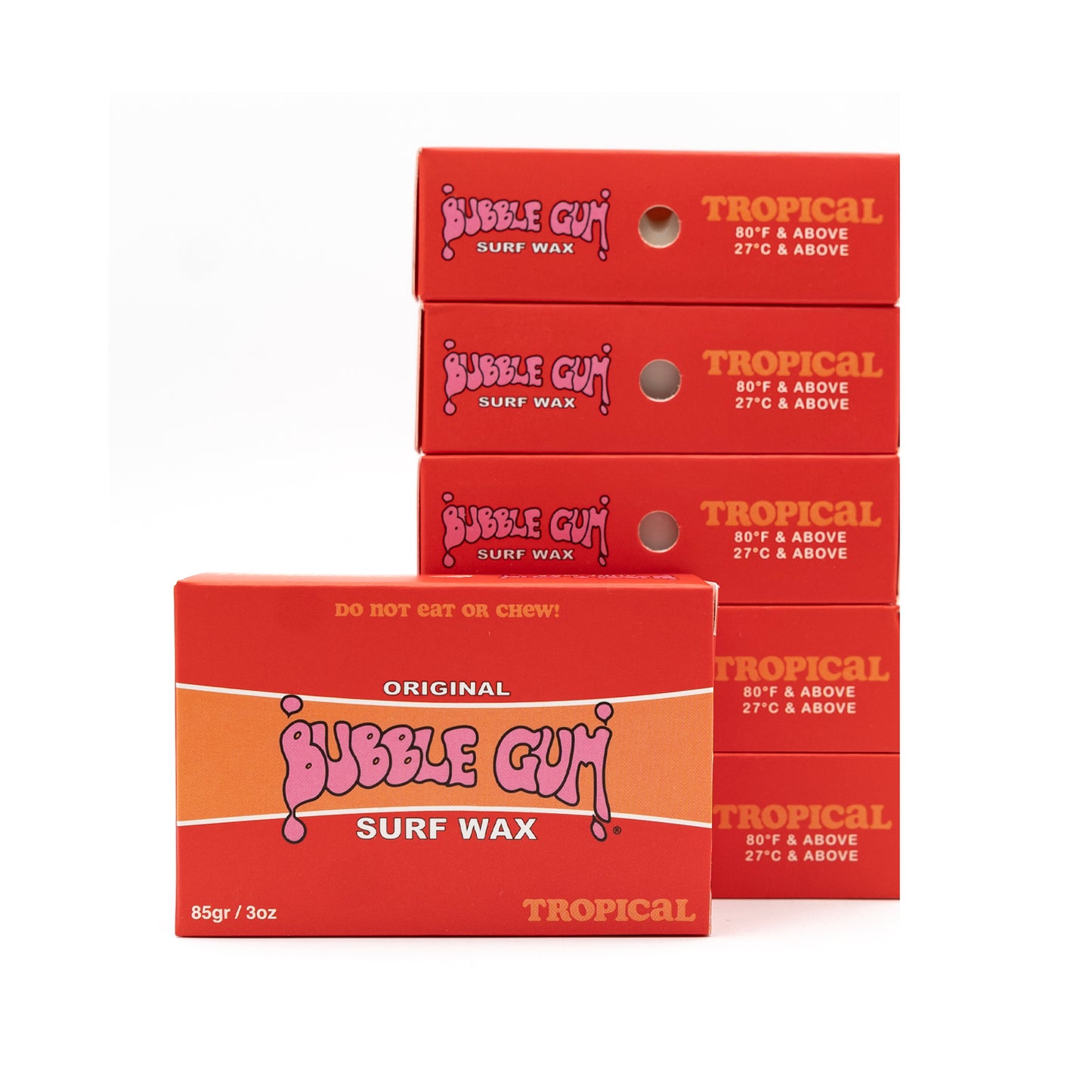 Bubble Gum "Original Formula" Surf Wax Box - Tropical - 80° & Above - 6 Pack