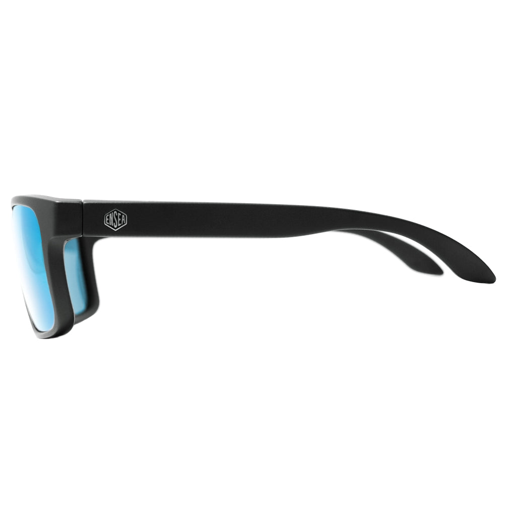 Ensea Sunglasses: Machine Matte Black with Blue Mirror Polarized