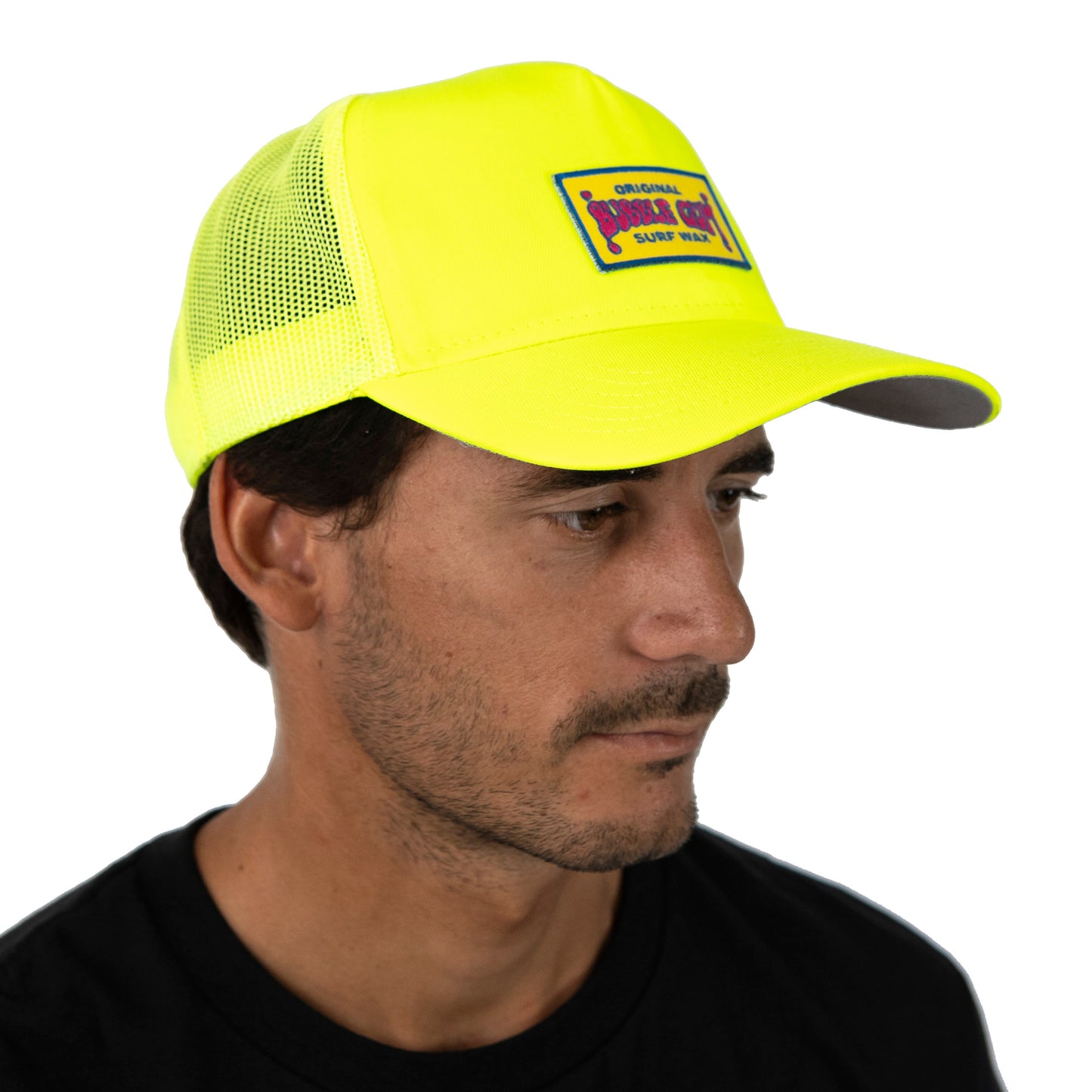 Throwback Patch 5 Panel Mid Profile Mesh Back Trucker Hat Yellow