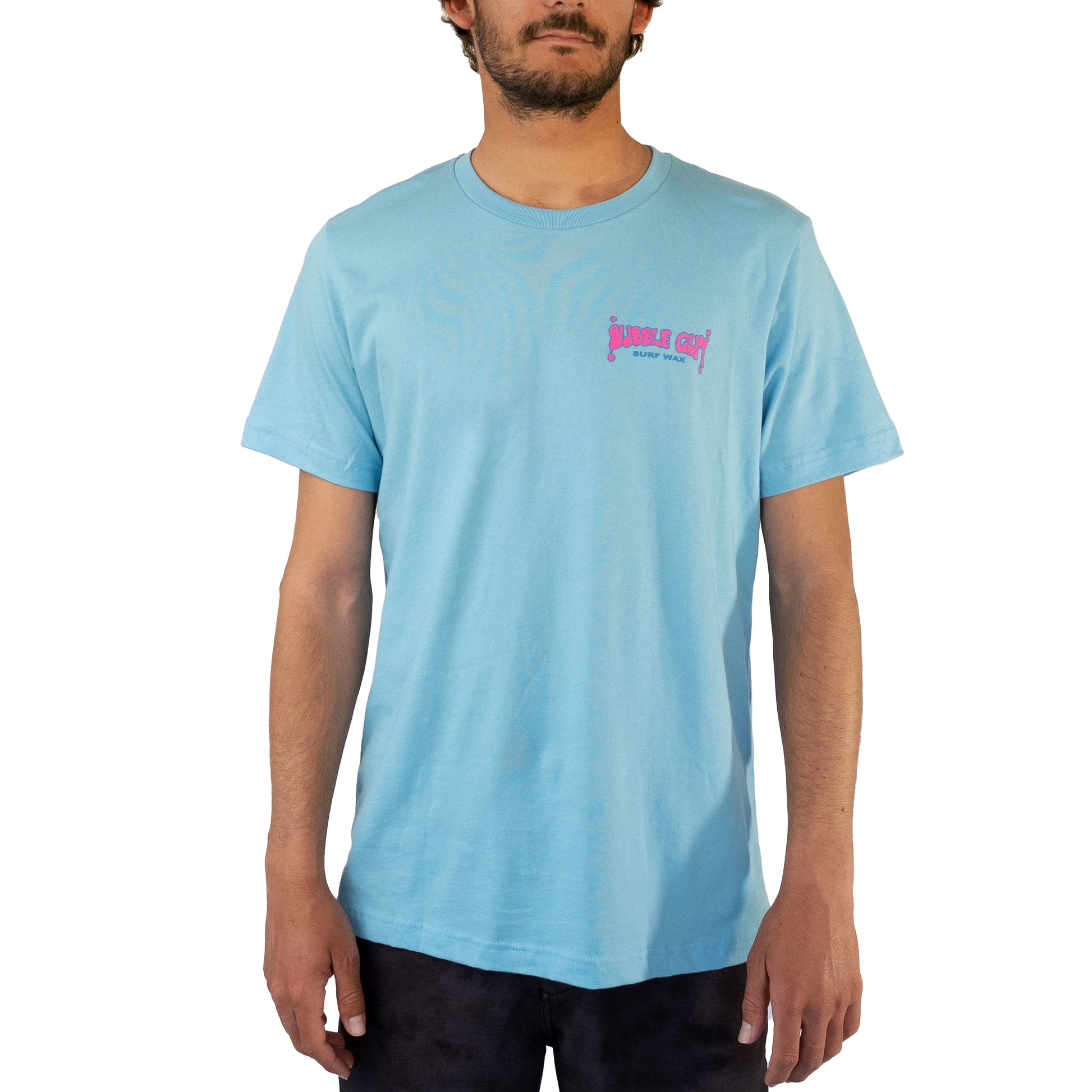 Bubble Gum Surf Wax Throwback Logo T-shirt on Blue Blank