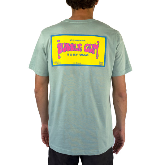 Bubble Gum Surf Wax Throwback Logo T-shirt on Green Blank