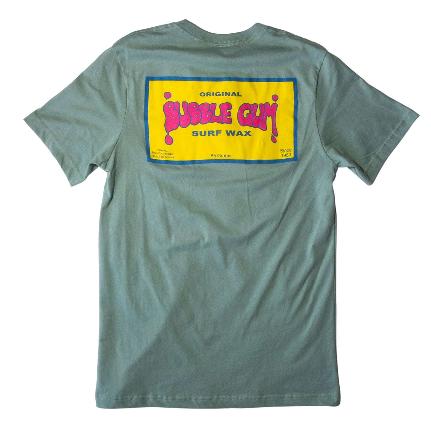 Bubble Gum Surf Wax Throwback Logo T-shirt on Green Blank