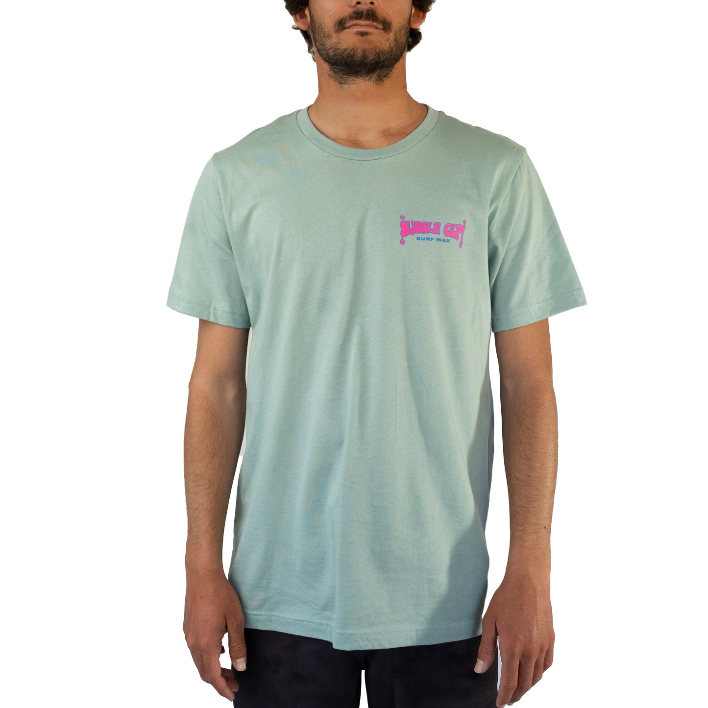 Bubble Gum Surf Wax Throwback Logo T-shirt on Green Blank